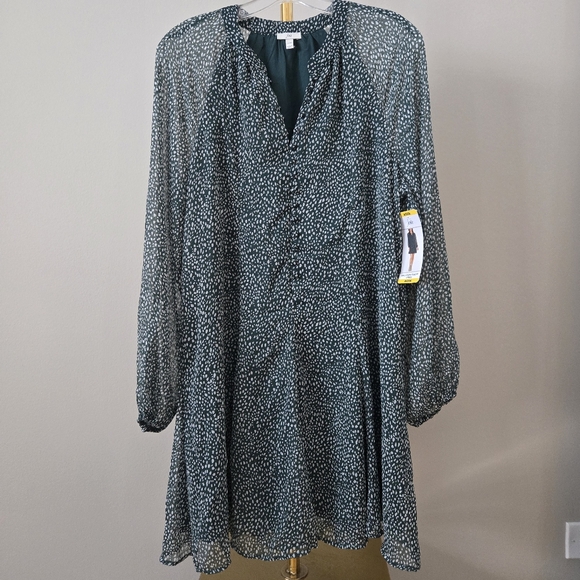 Joie Arctic Animal Spot Balloon Long Sleeve Green Dress size MEDIUM - Picture 2 of 10